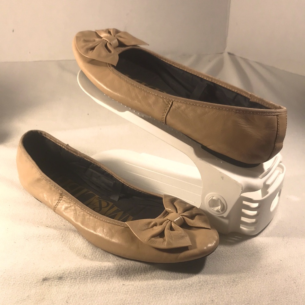 Sam & Libby Women's Bow-Accent Tan Leather Ballet Flats Size 8.5